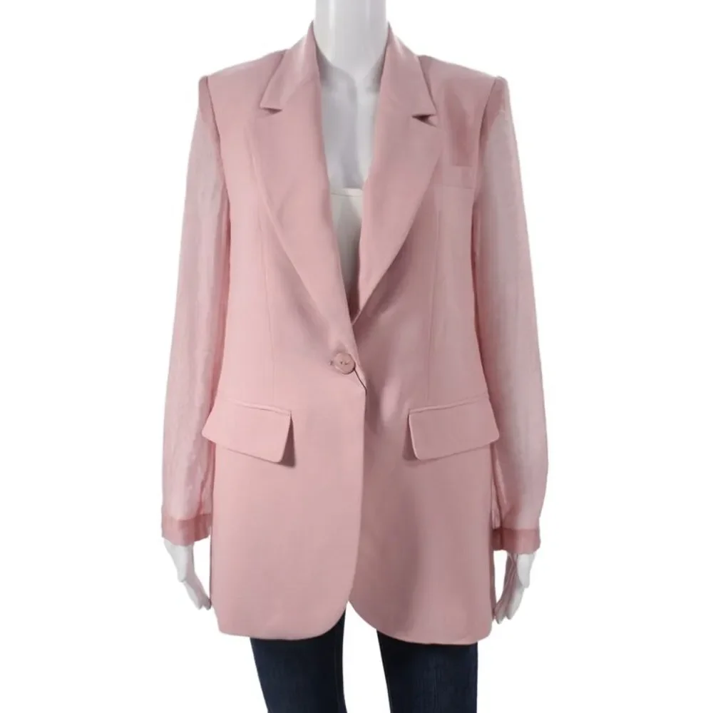 Zara Women Basic Jacket Pink Button Polyester Long Sleeve Classic Size XS